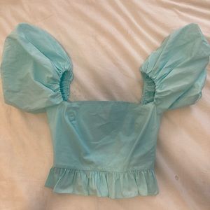 Zara light blue ruffle sleeve top!